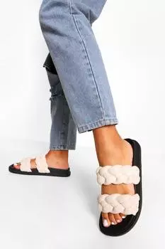 Плетеные шлепанцы с двойным ремешком boohoo, белый