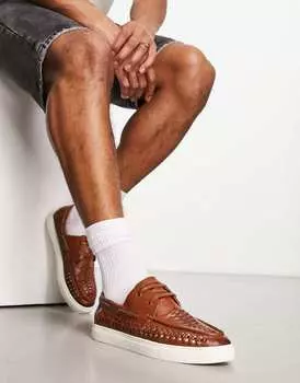 Плетеные топсайдеры из коричневой искусственной кожи ASOS DESIGN с контрастной подошвой