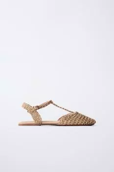 Плетеные туфли-рогатки ZARA, золотой