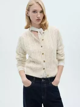 Плетеный кардиган cuchi Mango, светло-бежевый