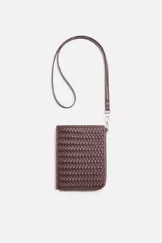 Плетеный кошелек с молнией ZARA, коричневый