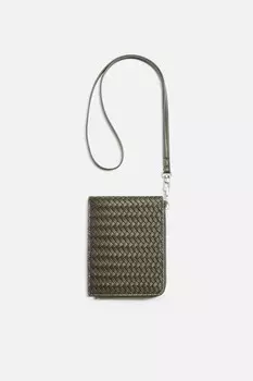 Плетеный кошелек с молнией ZARA, зеленый