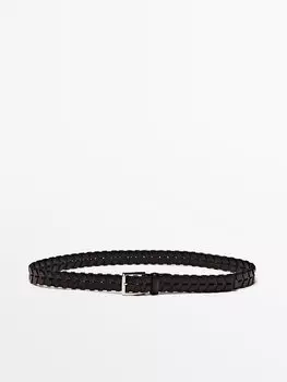 Плетеный кожаный ремень Massimo Dutti, черный