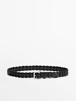 Плетеный кожаный ремень Massimo Dutti, черный