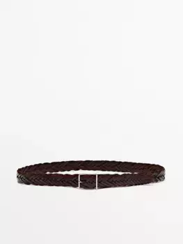 Плетеный кожаный ремень Massimo Dutti, коричневый