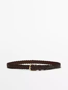 Плетеный кожаный ремень Massimo Dutti, коричневый