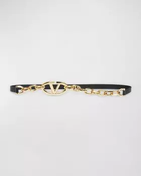 Плетеный кожаный ремень с V-образным логотипом Valentino, цвет Nero