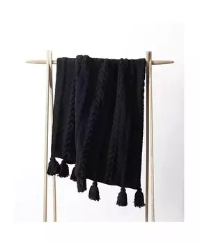 Плетеный плед с помпоном, 52 x 75 дюймов SUNDAY CITIZEN, черный