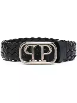 Плетеный ремень с пряжкой-логотипом Philipp Plein, черный