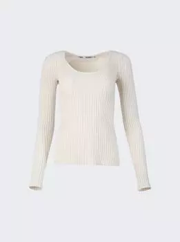 Плетеный свитер с круглым вырезом в рубчик Proenza Schouler White Label, цвет bone and pale cashew