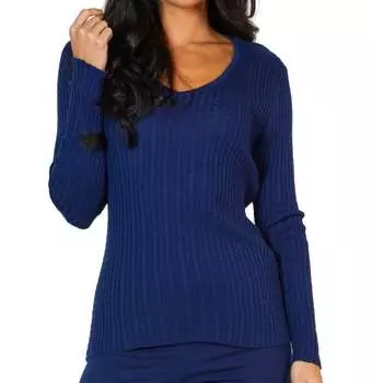 Плетеный свитер с V-образным вырезом темно-синего цвета Angel Apparel