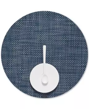 Плетеный виниловый круглый коврик для столовых приборов Basketweave Chilewich, синий