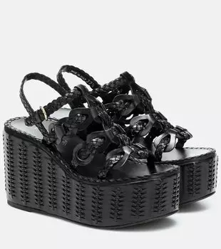 Плетёные кожаные сандалии на платформе Prada, черный