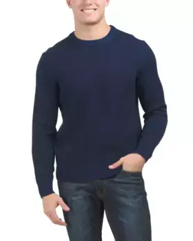 Плетёный свитер Hiles из роскошной шерсти и кашемира с круглым вырезом Theory, синий