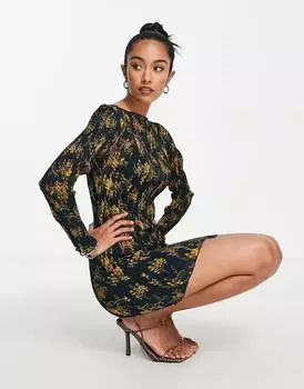 Плиссе мини-платье с цветочным принтом ASOS DESIGN