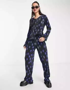 Плиссе с завышенной талией и черным цветочным принтом Pieces