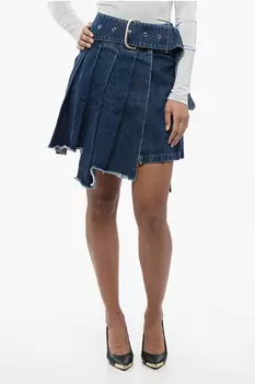Плиссированная асимметричная джинсовая юбка Off-White, синий