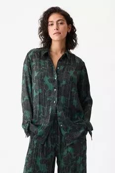 Плиссированная атласная рубашка свободного покроя Gap, зеленый