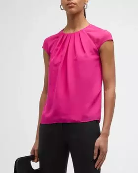 Плиссированная блузка из жоржета с короткими рукавами Emporio Armani, цвет Fuscia