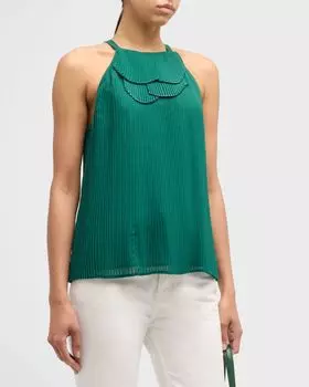 Плиссированная блузка с бретельками на шее Emporio Armani, цвет Hunter Green