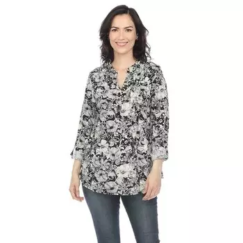 Плиссированная блузка с длинными рукавами и цветочным принтом WM Fashion, черный