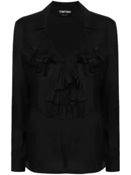 Плиссированная блузка с оборками TOM FORD, черный
