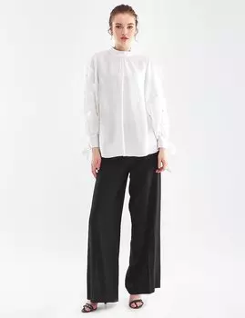 Плиссированная Блузка С Воздушными Рукавами Белая Kayra