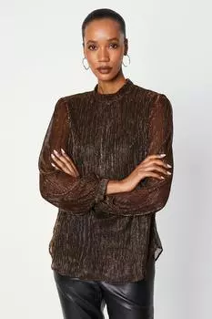 Плиссированная блузка с высоким воротником Debenhams, бронза