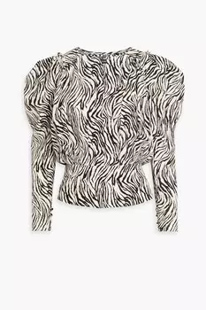 Плиссированная блузка Zarga из крепдешина с зебровым принтом ISABEL MARANT, черный