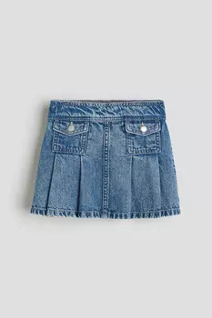 Плиссированная джинсовая юбка H&M, синий