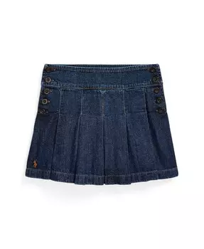 Плиссированная джинсовая юбка из хлопка для больших девочек Polo Ralph Lauren, синий