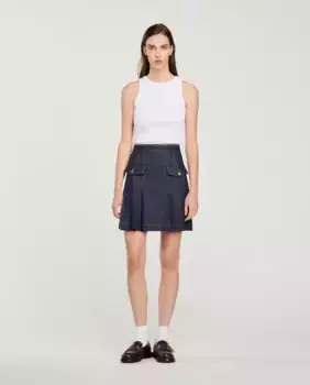 Плиссированная джинсовая юбка Sandro, синий