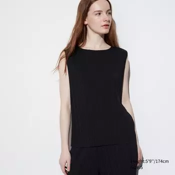Плиссированная футболка без рукавов UNIQLO, черный