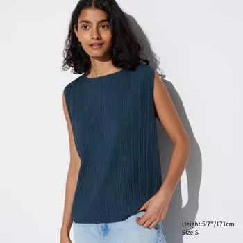 Плиссированная футболка без рукавов UNIQLO, синий