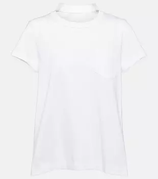 Плиссированная футболка из хлопкового джерси SACAI, белый