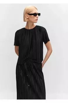 Плиссированная футболка оверсайз Mango, черный