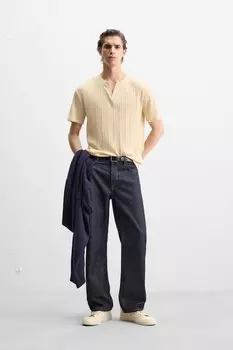 Плиссированная футболка с воротником на пуговицах ZARA, кремовый