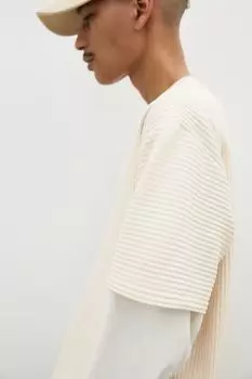 Плиссированная футболка свободного кроя H&M, бежевый