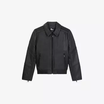 Плиссированная кожаная куртка классического кроя The Kooples, черный