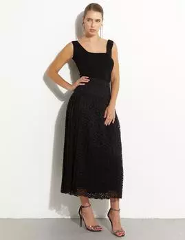 Плиссированная Кружевная Юбка Черная Kayra