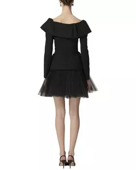 Плиссированная мини-юбка из тюля Carolina Herrera, черный