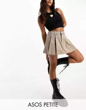 Плиссированная мини-юбка песочного цвета ASOS Petite
