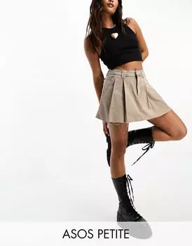 Плиссированная мини-юбка песочного цвета со складками ASOS DESIGN Petite