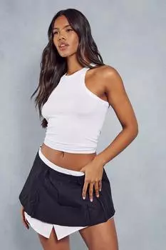 Плиссированная мини-юбка с контрастной подкладкой MISSPAP, черный