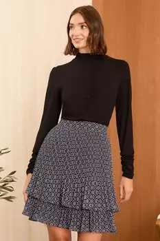 Плиссированная многоярусная мини юбка Love & Roses, синий