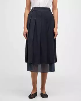 Плиссированная многослойная юбка-миди-трапеция Peserico, цвет Inkwell Blue