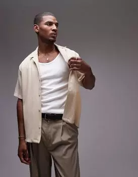 Плиссированная рубашка классического кроя с короткими рукавами и воротником-стойкой Topman