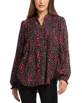 Плиссированная рубашка с принтом NYDJ, коричневый