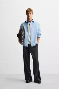 Плиссированная рубашка свободного покроя ZARA, небесно-синий