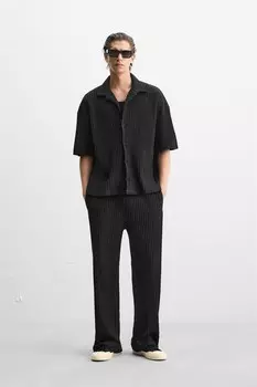 Плиссированная рубашка ZARA, черный
